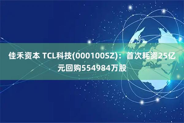 佳禾资本 TCL科技(000100SZ)：首次耗资25亿元回购554984万股